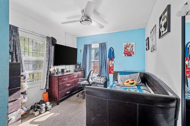 3021 Topping Ave, Kansas City, MO 64129 - carpeted living room with a ceiling fan