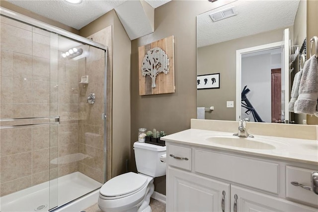 14920 S Roxburghe St, Olathe, KS 66061 - bathroom with a textured ceiling, vanity, and a shower stall