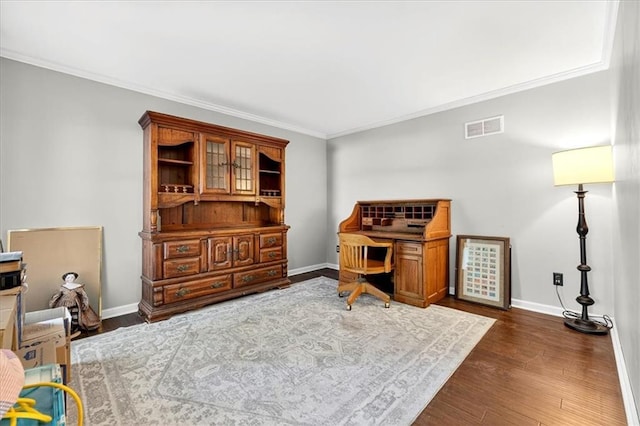 15820 W 150th Ter, Olathe, KS 66062 - office area featuring crown molding and dark wood-style floors
