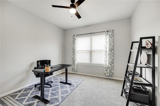 1296 NW Lindenwood Dr, Grain Valley, MO 64029 - home office with a ceiling fan and carpet flooring