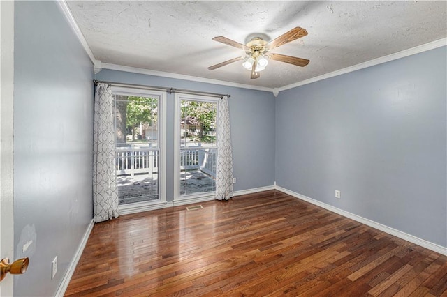 2518 Arrowhead Rd, Topeka, KS 66614 - spare room with wood finished floors, a ceiling fan, a textured ceiling, and ornamental molding