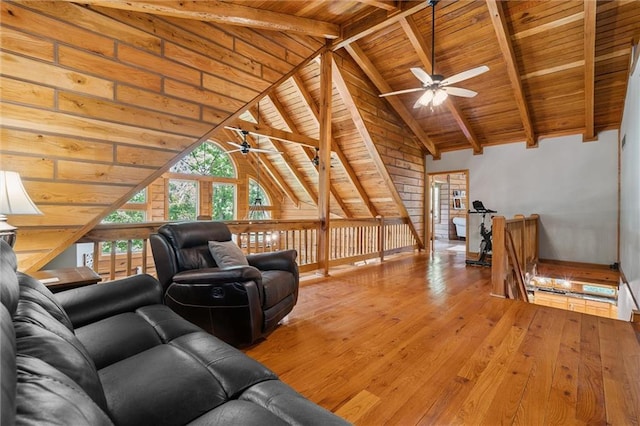 389 NW 1851st Rd, Kingsville, MO 64061 - living area featuring ceiling fan, wooden ceiling, and light wood-type flooring