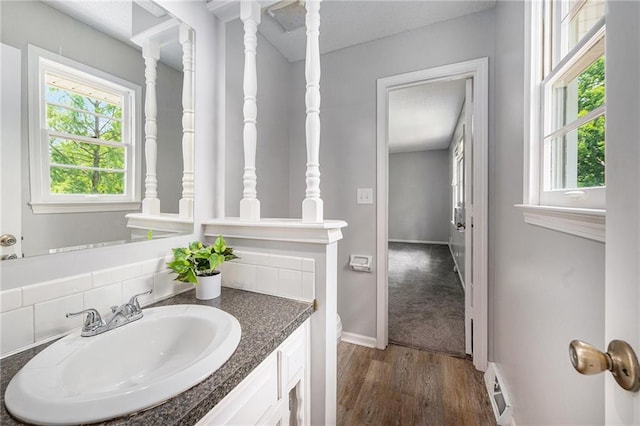 12731 Byars Rd, Grandview, MO 64030 - bathroom featuring wood finished floors and vanity