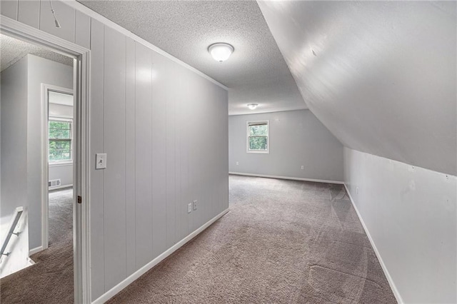12731 Byars Rd, Grandview, MO 64030 - additional living space with carpet, a textured ceiling, and vaulted ceiling