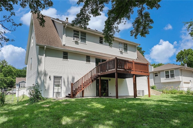 12731 Byars Rd, Grandview, MO 64030 - rear view of property featuring a wooden deck, stairs, and a shingled roof
