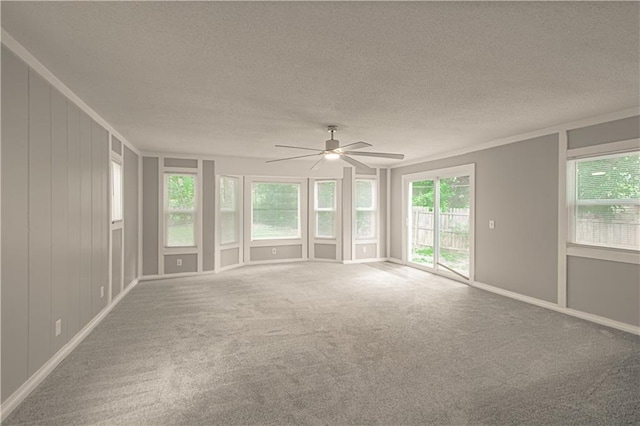 8167 NE 50th St, Kansas City, MO 64119 - carpeted spare room with a textured ceiling, ceiling fan, and crown molding