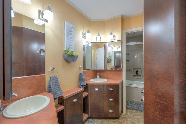 5101 NW Downing St, Blue Springs, MO 64015 - bathroom featuring vanity, ornamental molding, and a shower