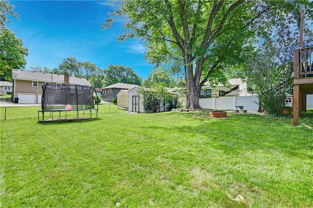 1211 SW Walnut St, Lees Summit, MO 64081 - fenced backyard featuring a shed and a trampoline