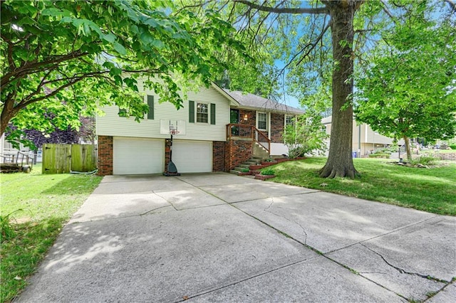 1211 SW Walnut St, Lees Summit, MO 64081 - view of front of property with brick siding, an attached garage, concrete driveway, and a front lawn