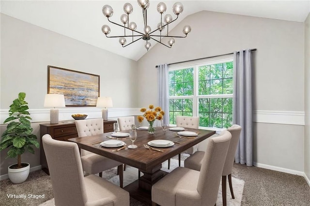 18201 W 157th Ter, Olathe, KS 66062 - dining area featuring vaulted ceiling, a chandelier, and light carpet
