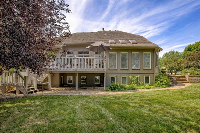 1021 SW Summit Falls Dr, Lees Summit, MO 64081 - rear view of house with stairway, a deck, and a yard