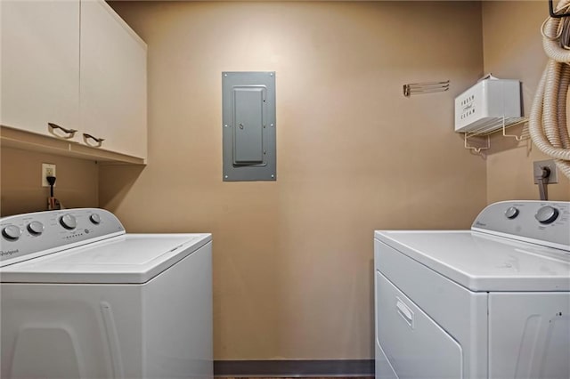 402 Lees Circle Dr, Fort Scott, KS 66701 - washroom with electric panel, cabinet space, and washer and clothes dryer