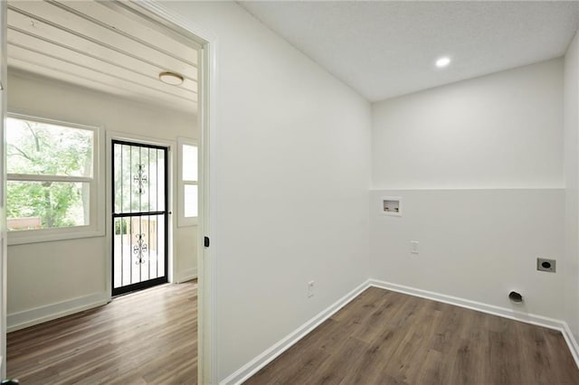 2415 E 126th St, Kansas City, MO 64146 - laundry area featuring electric dryer hookup, wood finished floors, washer hookup, and recessed lighting