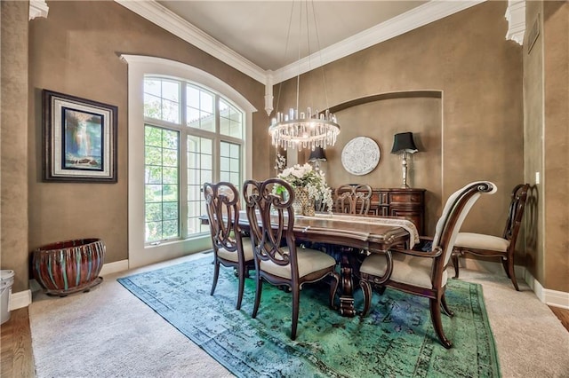 9638 Zarda Dr, Lenexa, KS 66227 - dining area featuring plenty of natural light, carpet floors, ornamental molding, and a chandelier
