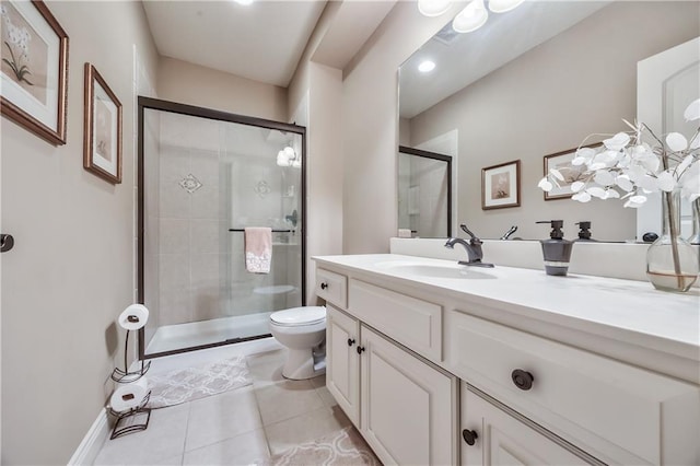 9638 Zarda Dr, Lenexa, KS 66227 - full bathroom with a shower stall, vanity, and tile patterned flooring