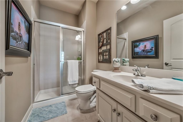9638 Zarda Dr, Lenexa, KS 66227 - full bathroom with vanity, a stall shower, and tile patterned floors