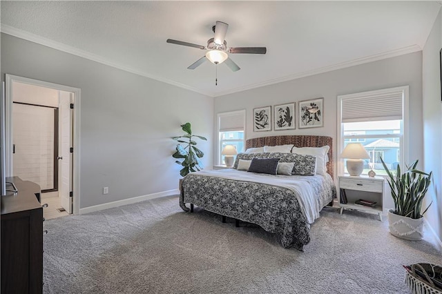 1527 SW Arbor Falls Dr, Lees Summit, MO 64082 - carpeted bedroom with multiple windows, ornamental molding, and ceiling fan