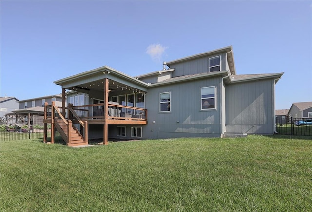 1527 SW Arbor Falls Dr, Lees Summit, MO 64082 - rear view of house with a ceiling fan, a deck, and stairs