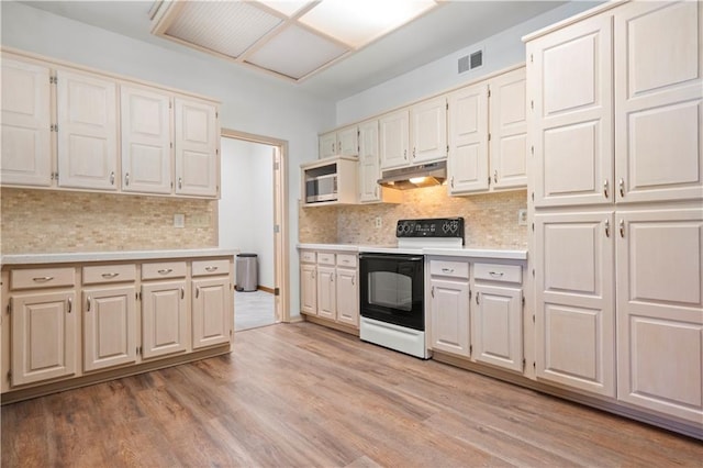 13109 W 65th St, Shawnee, KS 66216 - kitchen with electric range, under cabinet range hood, light countertops, and light wood-style flooring