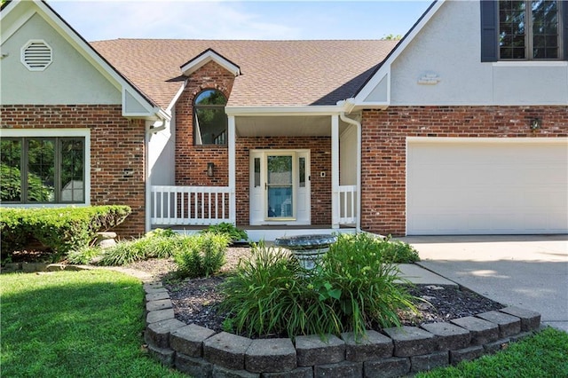 13109 W 65th St, Shawnee, KS 66216 - view of front of house with brick siding, concrete driveway, a garage, and a shingled roof