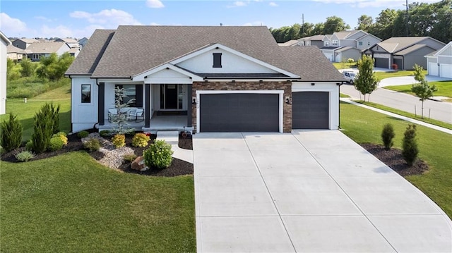 19013 W 188th Ter, Spring Hill, KS 66083 - view of front of property featuring a porch, driveway, a garage, a front lawn, and a residential view