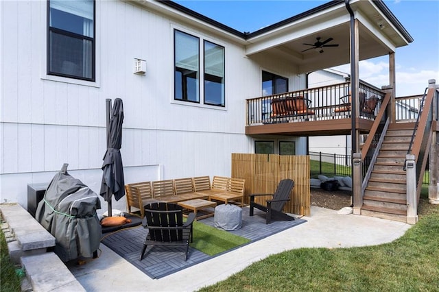 19013 W 188th Ter, Spring Hill, KS 66083 - view of patio with stairs, a ceiling fan, and an outdoor hangout area