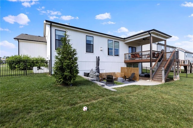 19013 W 188th Ter, Spring Hill, KS 66083 - rear view of property featuring ceiling fan, stairway, a patio, and a deck