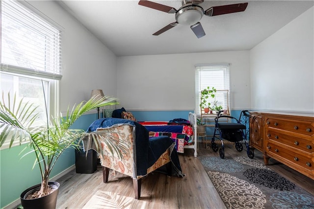 1736 Brook St, Lawrence, KS 66044 - bedroom featuring wood finished floors and ceiling fan