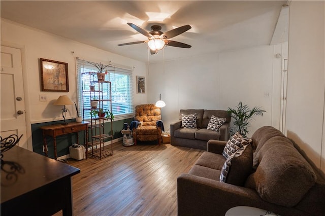 1736 Brook St, Lawrence, KS 66044 - living area with wood finished floors and ceiling fan