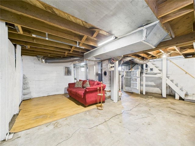 411 S Bismark, Concordia, MO 64020 - unfinished below grade area with stairs and gas water heater