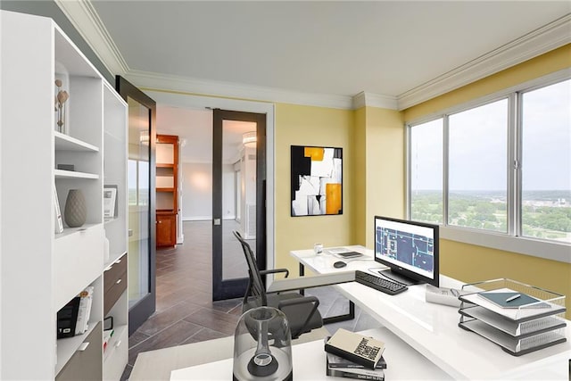 2510 Grand Blvd Unit 2502-03, Kansas City, MO 64108 - office area featuring crown molding and baseboards