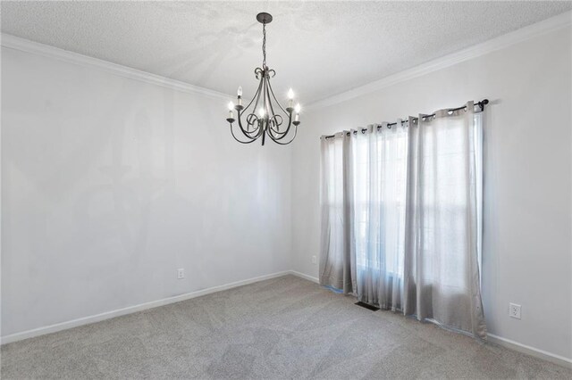 2712 SW Carlton Dr, Lees Summit, MO 64082 - carpeted spare room with a chandelier, a textured ceiling, and ornamental molding