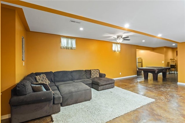 2712 SW Carlton Dr, Lees Summit, MO 64082 - living room with pool table, concrete floors, and recessed lighting