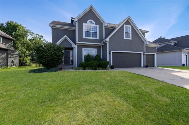 2712 SW Carlton Dr, Lees Summit, MO 64082 - traditional-style home featuring driveway, a front lawn, a garage, and stucco siding