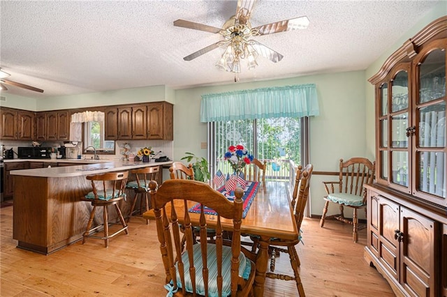 21830 155th St, Basehor, KS 66007 - dining room featuring ceiling fan, a textured ceiling, and light wood-style floors