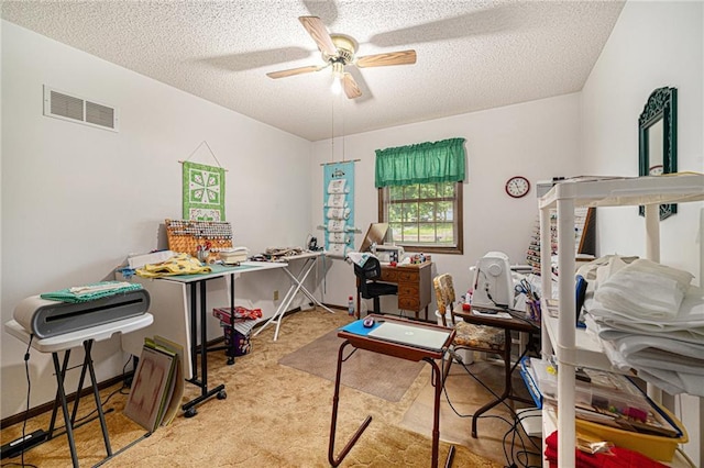 21830 155th St, Basehor, KS 66007 - office with ceiling fan, a textured ceiling, and carpet floors