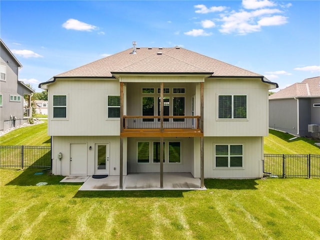 13491 Terrace Park Dr, Parkville, MO 64152 - back of property featuring a patio area, a balcony, roof with shingles, and a fenced backyard