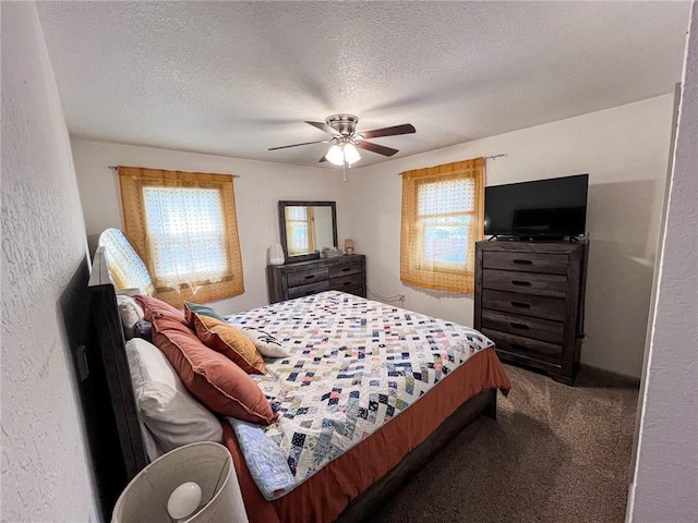 701 N Godfrey St, Cameron, MO 64429 - bedroom featuring carpet, multiple windows, a ceiling fan, a textured ceiling, and a textured wall