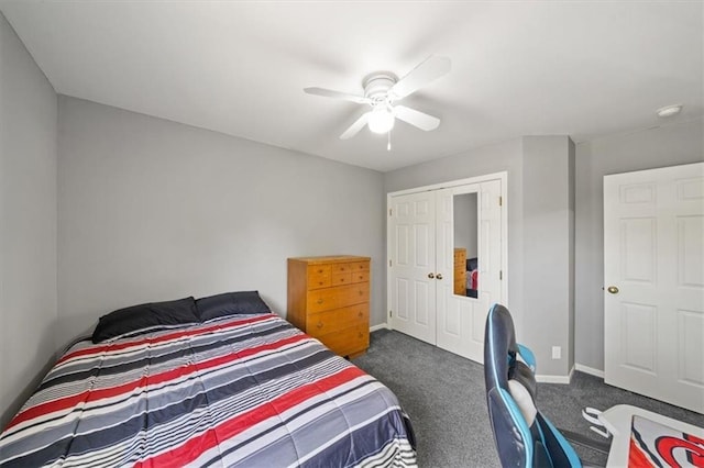 16122 W 157th St, Olathe, KS 66062 - bedroom featuring dark colored carpet, a ceiling fan, and a closet