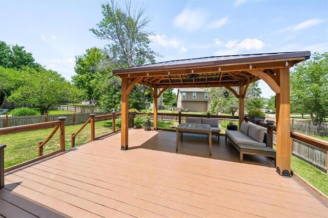 16122 W 157th St, Olathe, KS 66062 - deck with a gazebo, an outdoor hangout area, and a fenced backyard