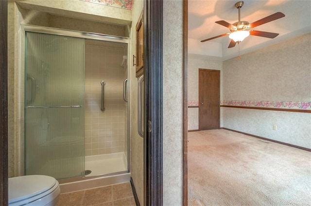 16327 W Locust St, Olathe, KS 66062 - full bathroom with a ceiling fan and a shower stall