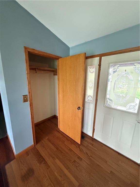 1011 N Arrowhead Dr, Burlington, KS 66839 - foyer entrance featuring lofted ceiling and dark wood-style flooring
