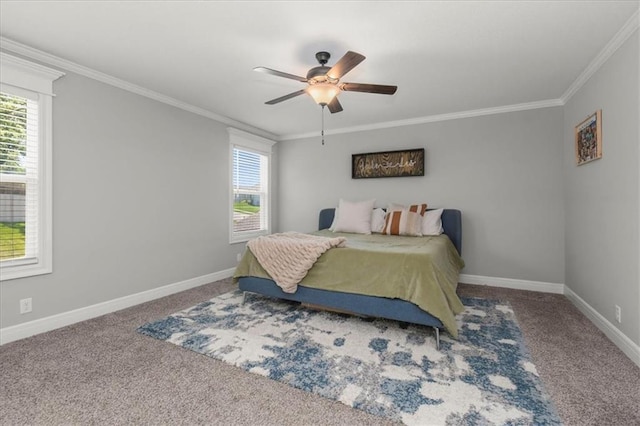 801 NW Hickory Ridge Dr, Grain Valley, MO 64029 - bedroom with multiple windows, carpet, crown molding, and ceiling fan