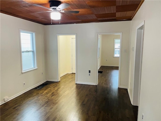 812 N 9th St, Leavenworth, KS 66048 - spare room featuring plenty of natural light, ceiling fan, dark wood-type flooring, and wood ceiling