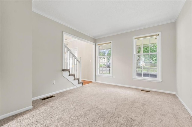 13942 W 113th St, Olathe, KS 66215 - carpeted empty room with ornamental molding and stairs