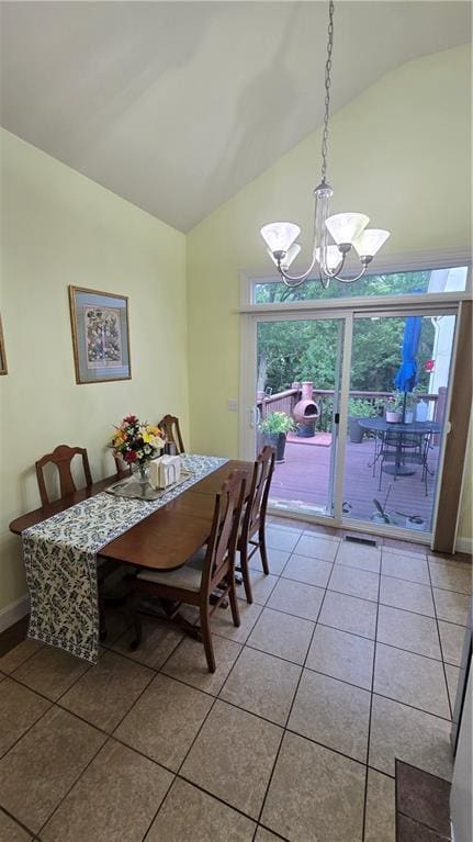 16810 NE 170th Ter, Holt, MO 64048 - tiled dining room with a chandelier and high vaulted ceiling
