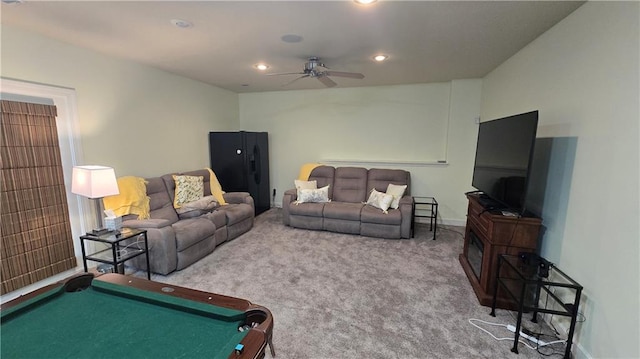 16810 NE 170th Ter, Holt, MO 64048 - carpeted living area with ceiling fan, recessed lighting, and billiards