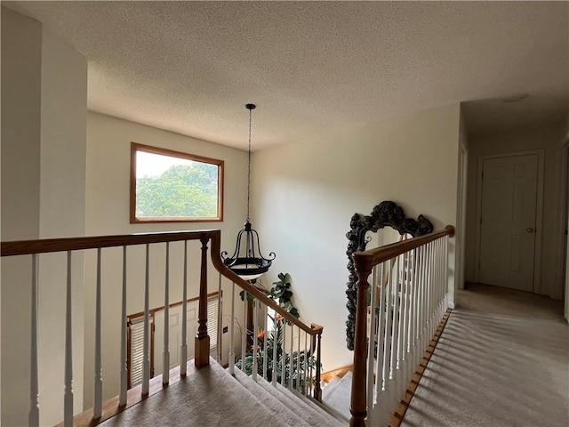 505 Williamsburg Dr, Lees Summit, MO 64063 - corridor with a textured ceiling, an upstairs landing, and carpet flooring