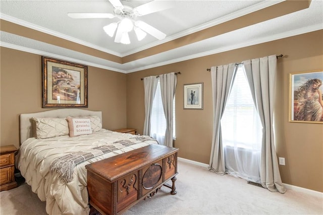 1903 NW Rosewood Dr, Grain Valley, MO 64029 - bedroom with light carpet, multiple windows, crown molding, and ceiling fan