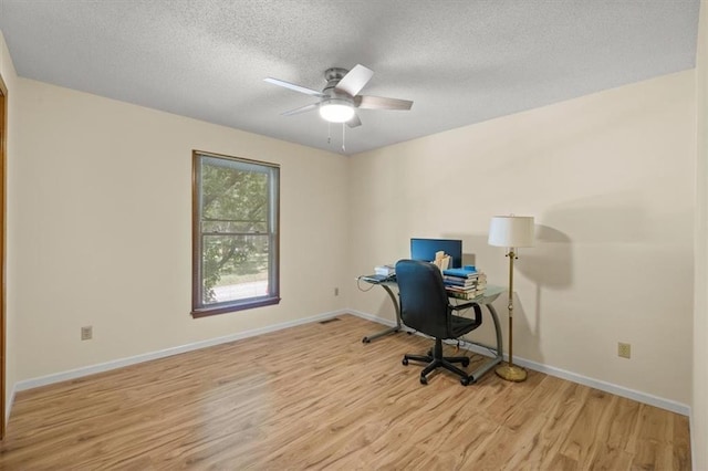 13217 S Locust St, Olathe, KS 66062 - home office featuring light wood-type flooring, a textured ceiling, and a ceiling fan